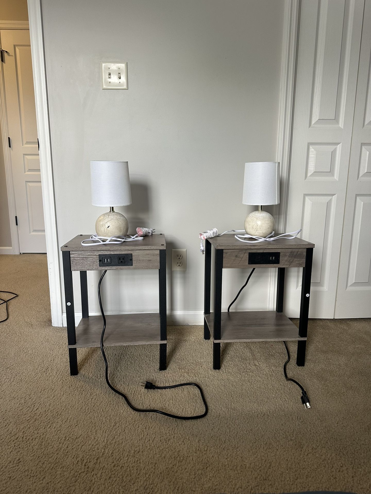 2 Night Stands with Charging Station And Free Come With 2 Lamp Light Night Stands!
