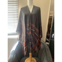 Super Cute Gray & Orange Shawl One Size New