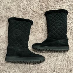 Michael Kors Women Black Suede Quilted Sheep Fur Boots