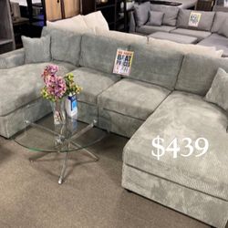 On sale‼️U shape sectional sofa grey, dark gray, black and ivory corduroy