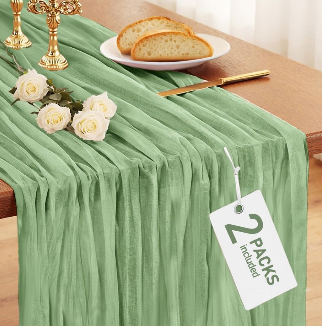 2 Pcs Sage Green Table Runner