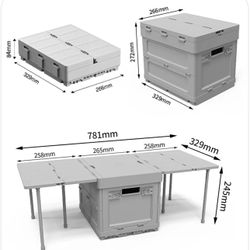 Folding Storage Box with Folding Table Large Capacity Trunk Organizer Plastic Organizer Box for Outdoor Camping  Sleek Industrial Design: Th