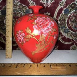 Red Chinese Thick Heavy Porcelain Vase