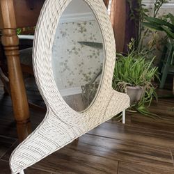 Vintage Wicker Vanity With Mirror 