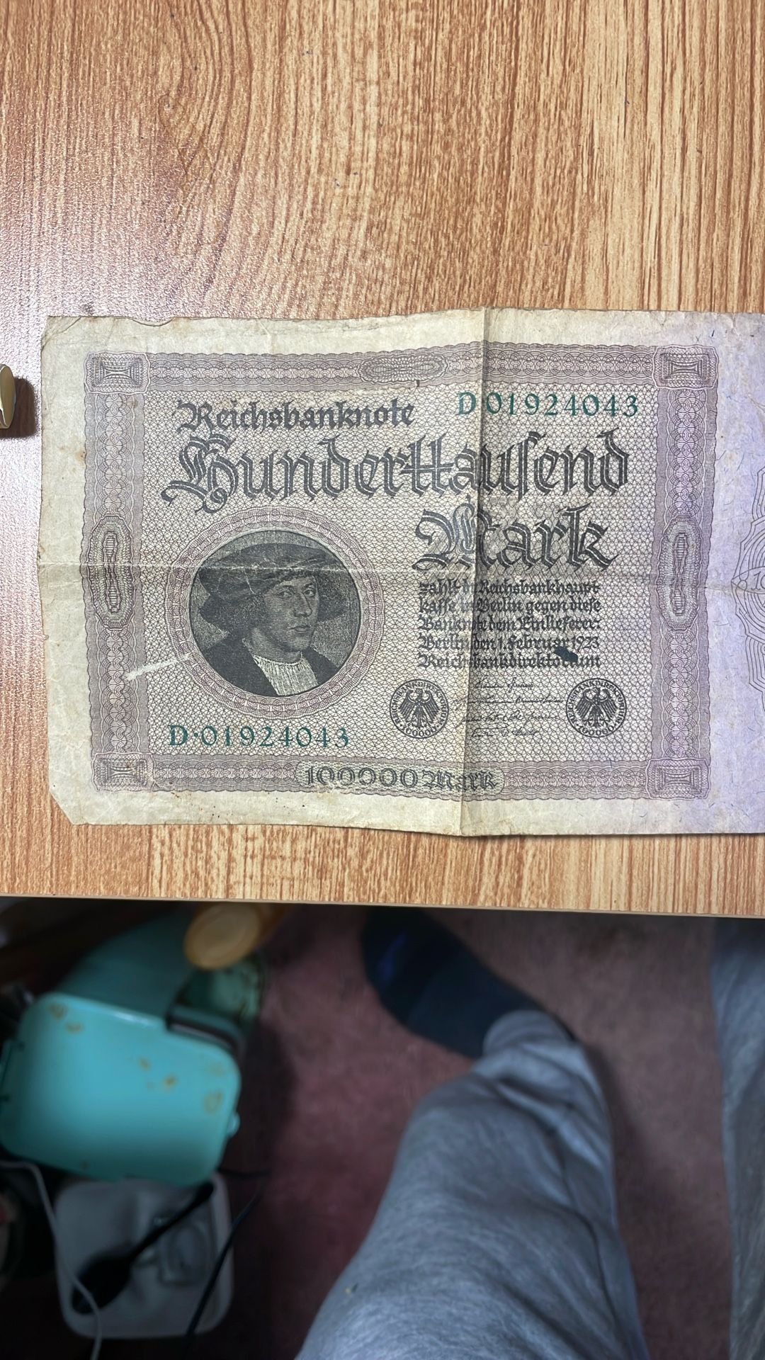 1923 German 100,000 Mark Reichsbanknote