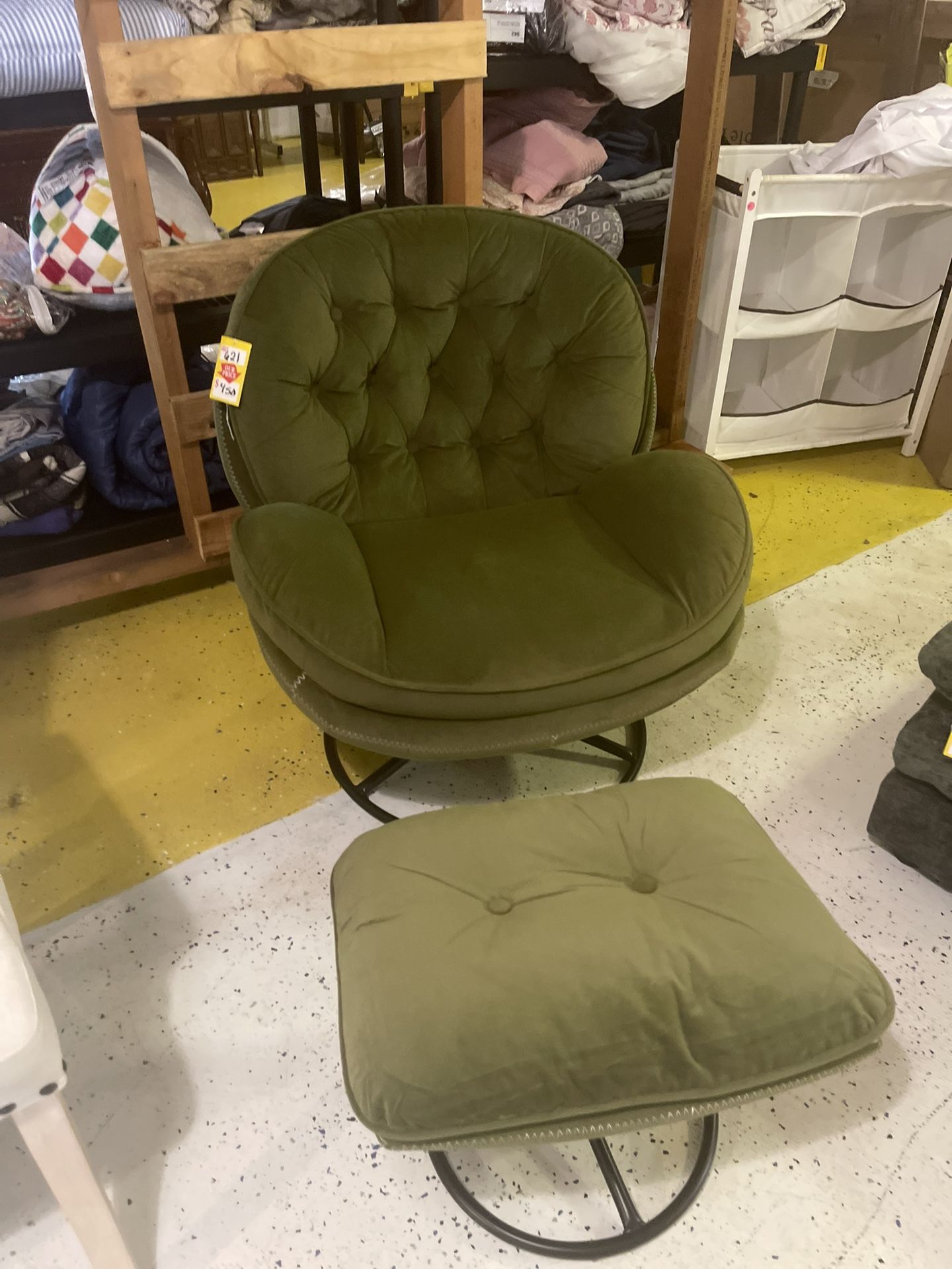 Olive green chair and ottoman brand new never used