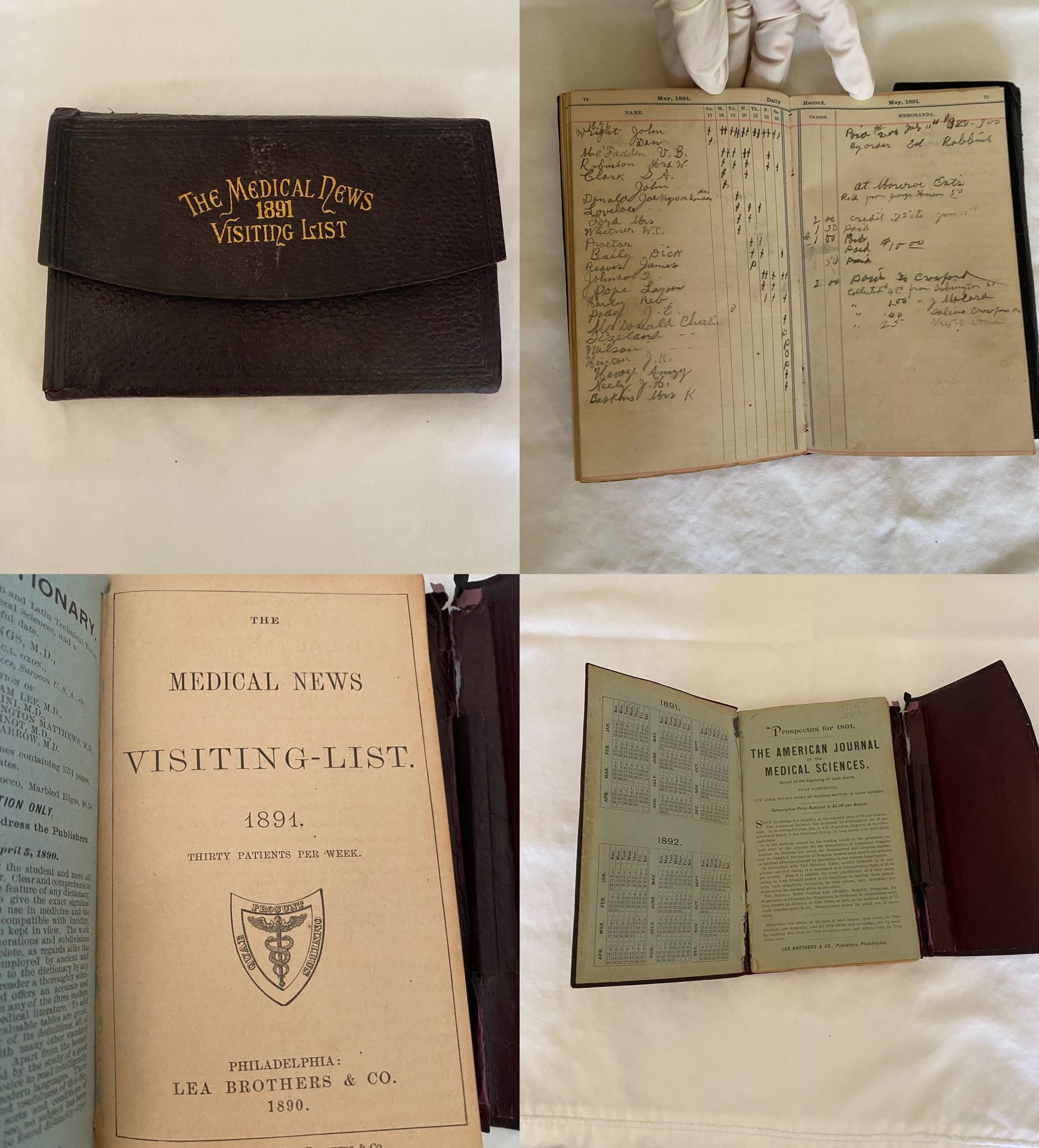 Medical Physician’s Visit Log, 1891. The Medical News Copyright 1890