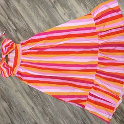 Pink orange and yellow striped Dress size Large