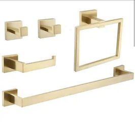BWE 5-Piece Bath Hardware Set with Towel Bar, Included 2-Towel Hook, Toilet Paper Holder, and Towel Ring in Brushed Gold