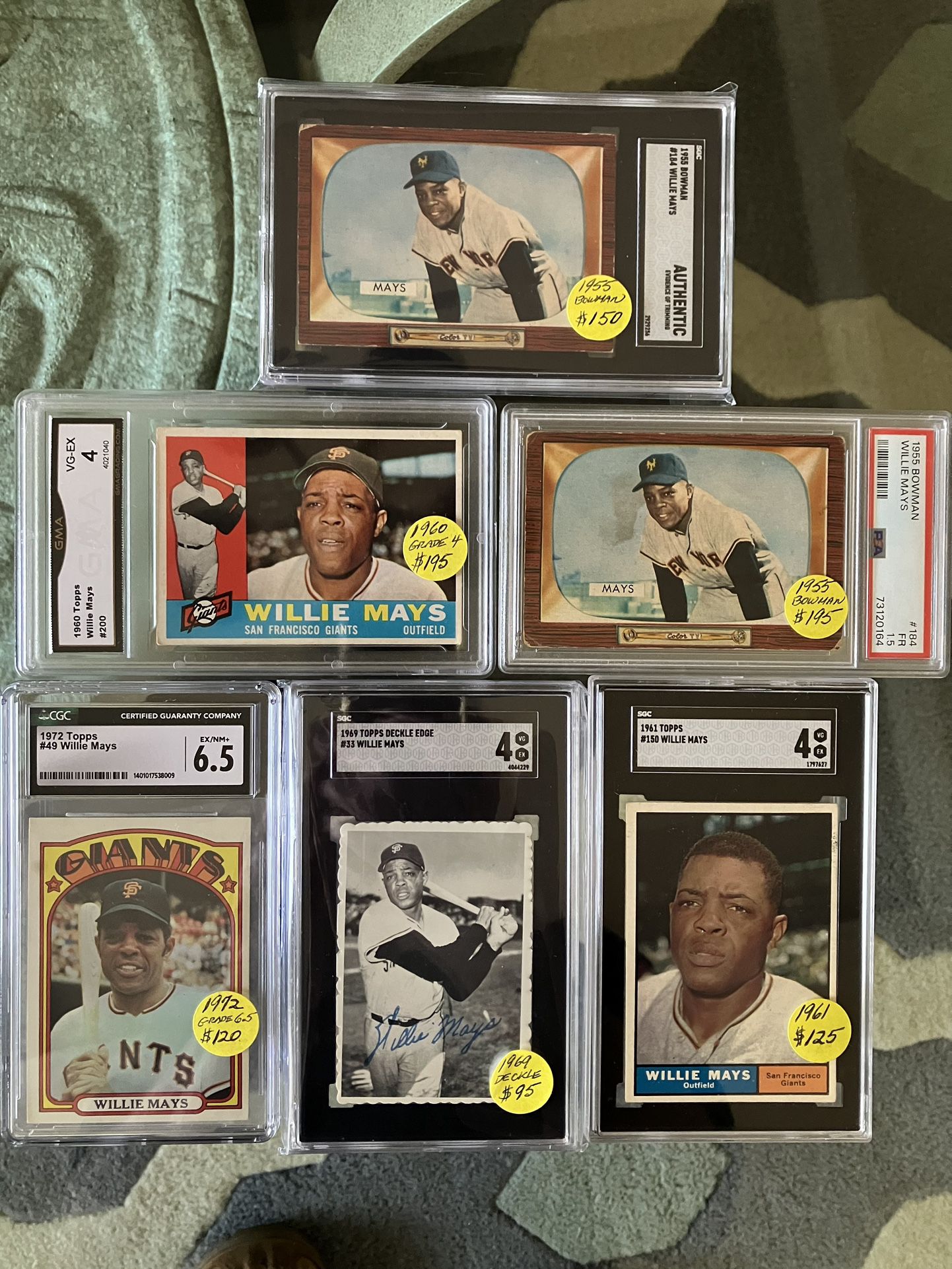 🥎  (12) WILLIE MAYS BASEBALL CARDS * 1955~1972 * (10 CARDS GRADED)  * SOLD *