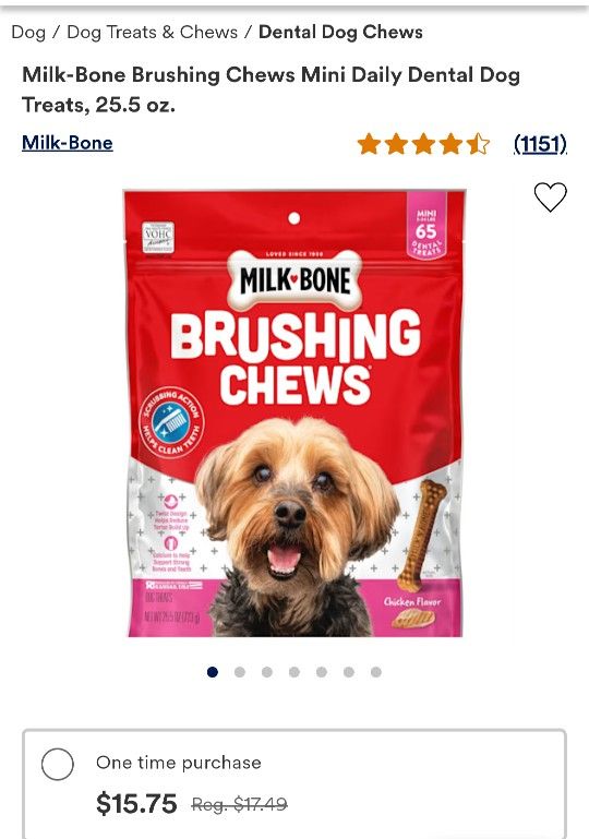 Milk-Bone Brushing Chews Mini Daily Dental Dog Treats, 25.5 oz.