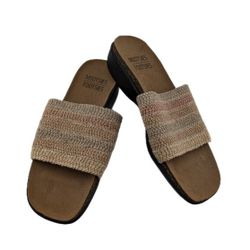 Mootsies Tootsies Woven Slide Sandals With Cork Midsole & Rubber Outsole Beige & Pink Stripes Womens Size 8M