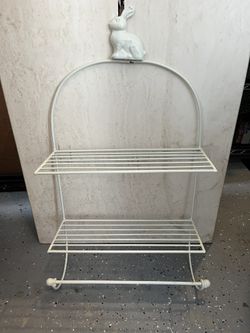 White Metal Wall Shelf with Rabbit Design