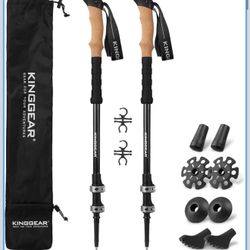 KINGGEAR TPC-3K 100% Carbon Fiber Trekking Poles for Hiking, Ultralight Folding Hiking Poles with Cork and EVA Foam Handles, Adjustable Metal Flip Clo