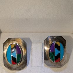 Vintage  Sterling silver southwestern Micro Mosaic earrings