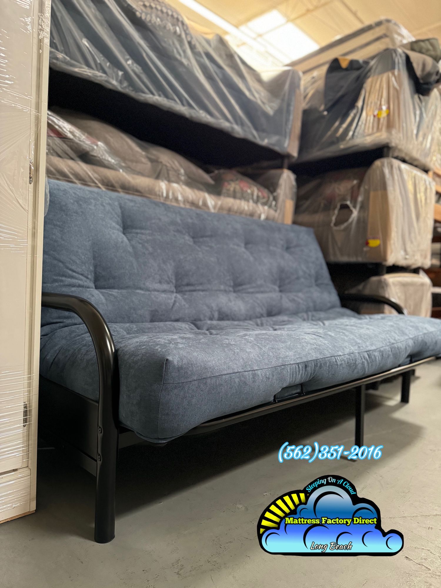 Blue Sofa Couch Metal Futon New