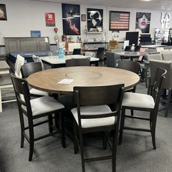 7PC Counter Height Dining Table Set w/ 4 Drop Down Leaves & Lazy Susan 