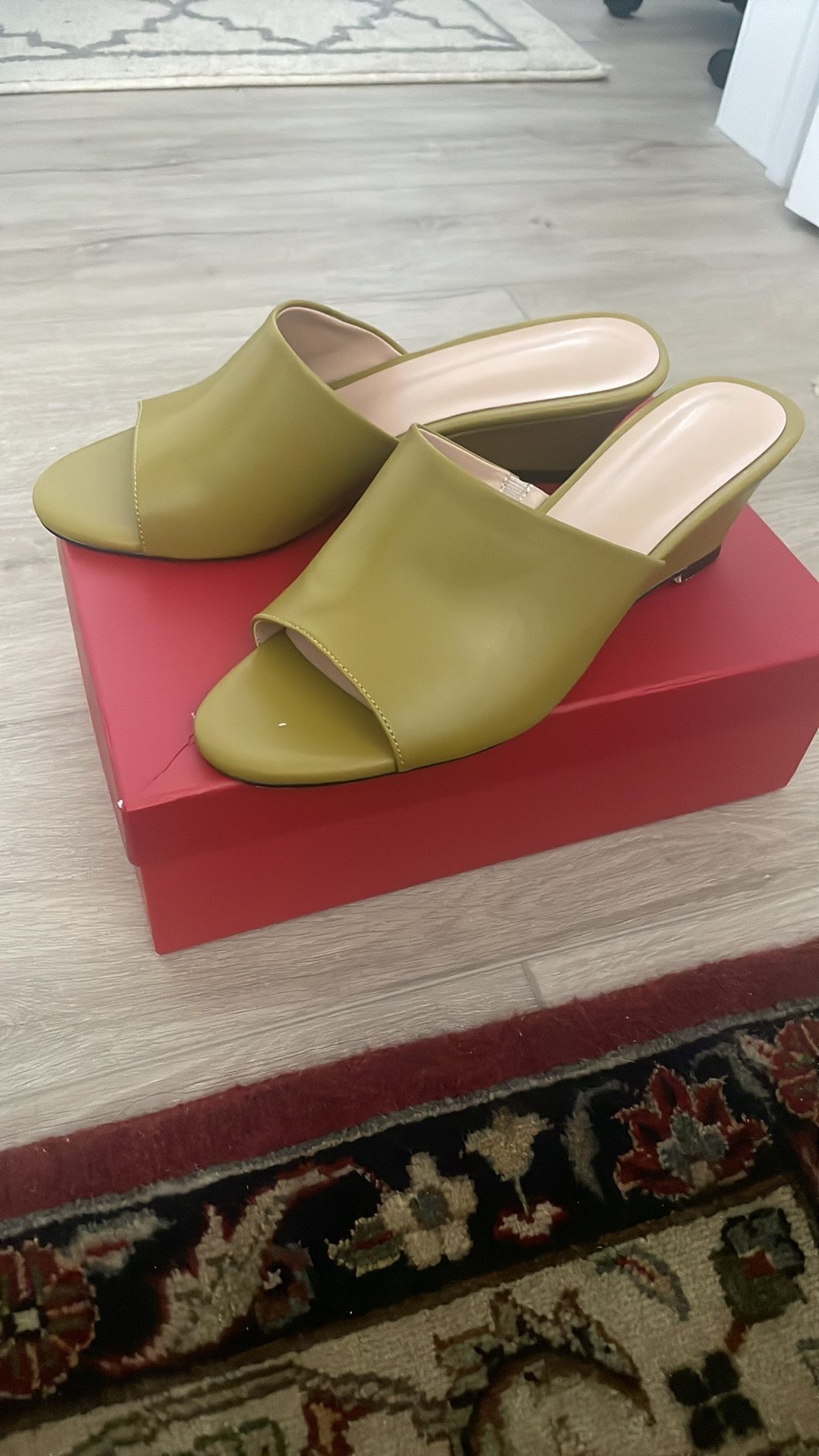 Elegant Olive Green Mules Size 10