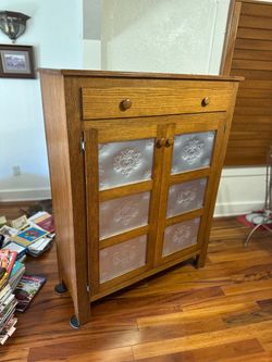 Oak Pie Safe Cabinet with Punched Tin Panels