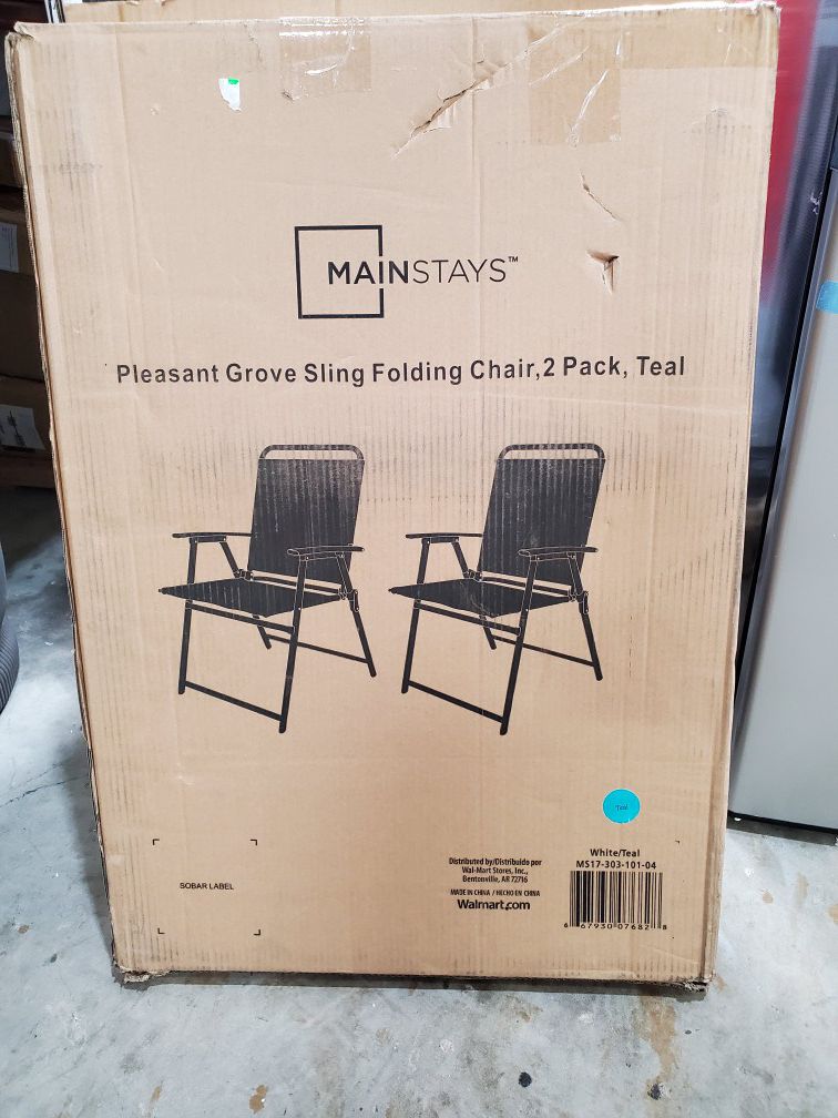 Mainstays Pleasant Grove Sling Folding Chair, Set of 2, Teal
