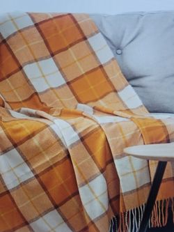 NEW LALIFIT FALL Orange Plaid Throw Blanket Faux Cashmere