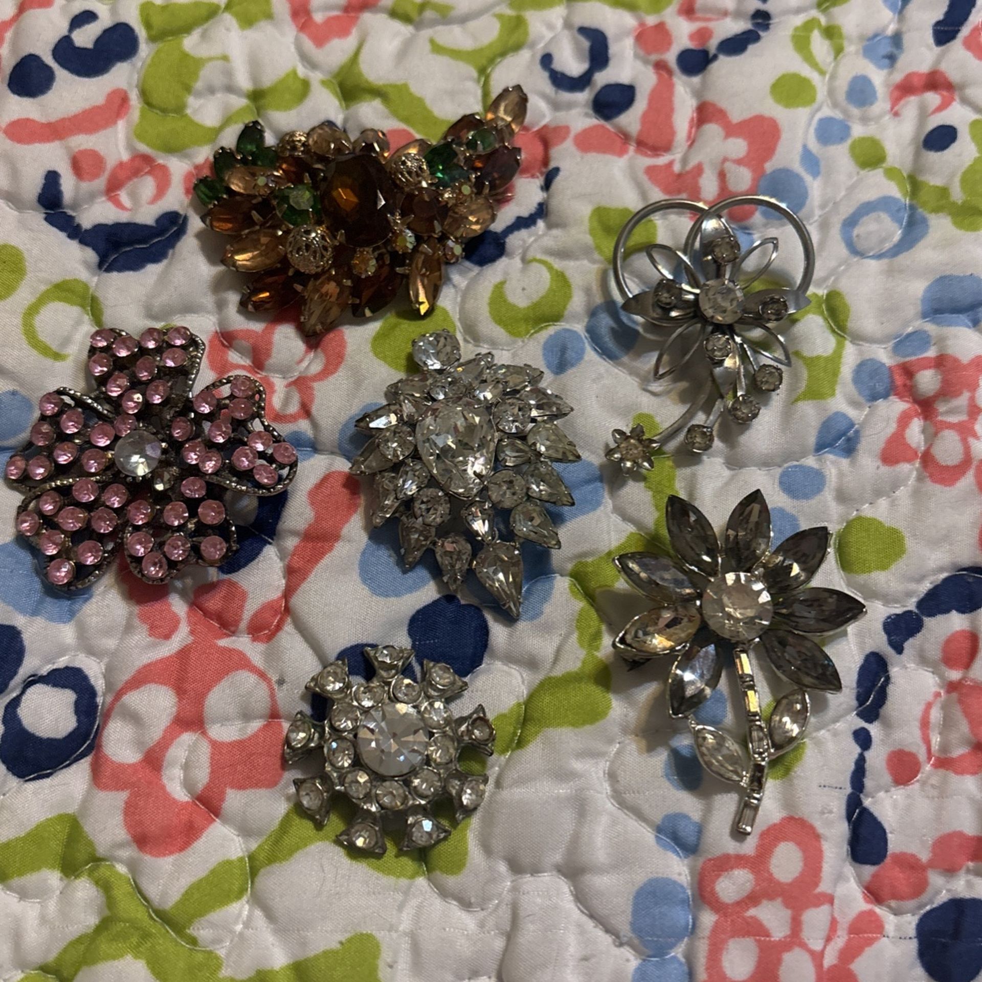 Collection Vintage Pins Rare Rhinestone Button Rhinestone Brooch 