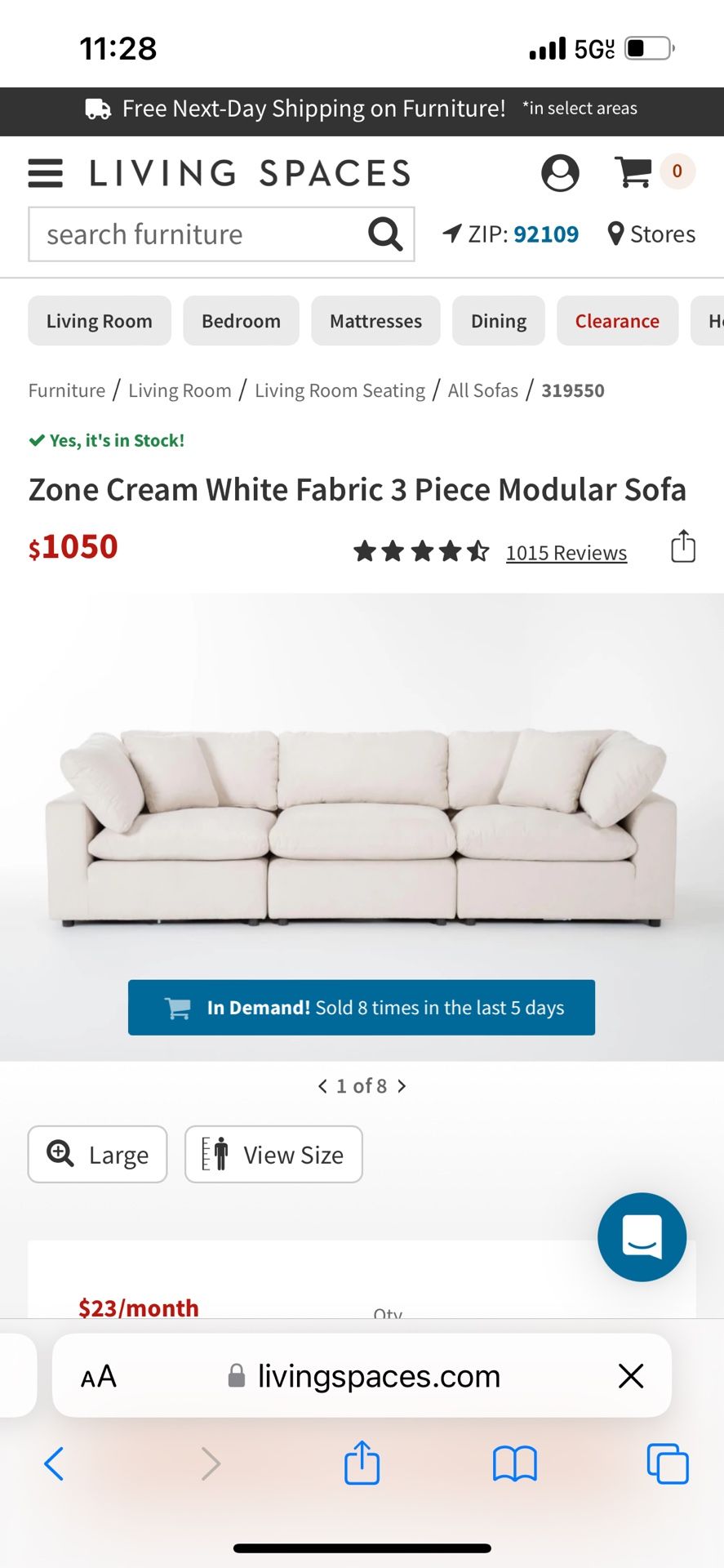 Living Spaces zone Couch 3 Pieces