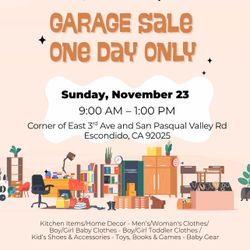 GARAGE SALE! ONE DAY ONLY 
