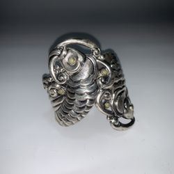 Vintage Taxco Mexican Sterling Silver Koi Fish Hinged Clamper Bracelet 925