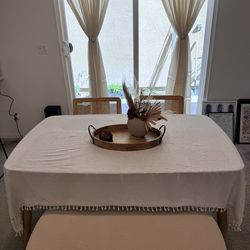 Wood Dining Table and Upholstered Bench