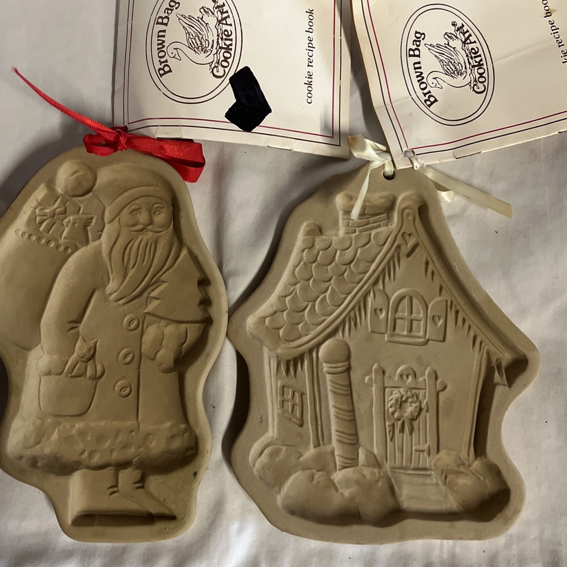 Two Vintage Brown Bag Cookie Art Cookie Molds Christmas Themed