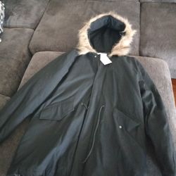 Fashionova Mens Jacket With Fur Hood Mens XL
