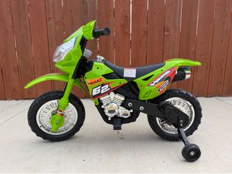 Kids Electric Dirt Bike Motorcycle Ride-On 6V Green w/ Training Wheels