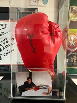 Muhammad Ali signed glove with case and psa full letter