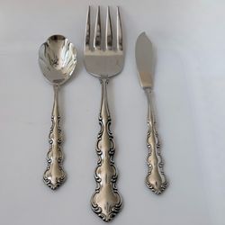 3pc Oneida Mozart Hostess Set Stainless Deluxe Glossy Scalloped