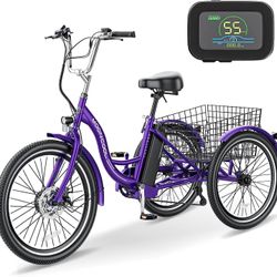 24"/26" Adult Electric Trike Tricycle 350W 36V 14.5AH Lithium Battery w/ Basket