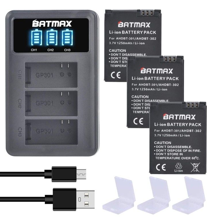 Batmax BT-GP301 4pk 1250mAh Batteries For GoPro Hero 3