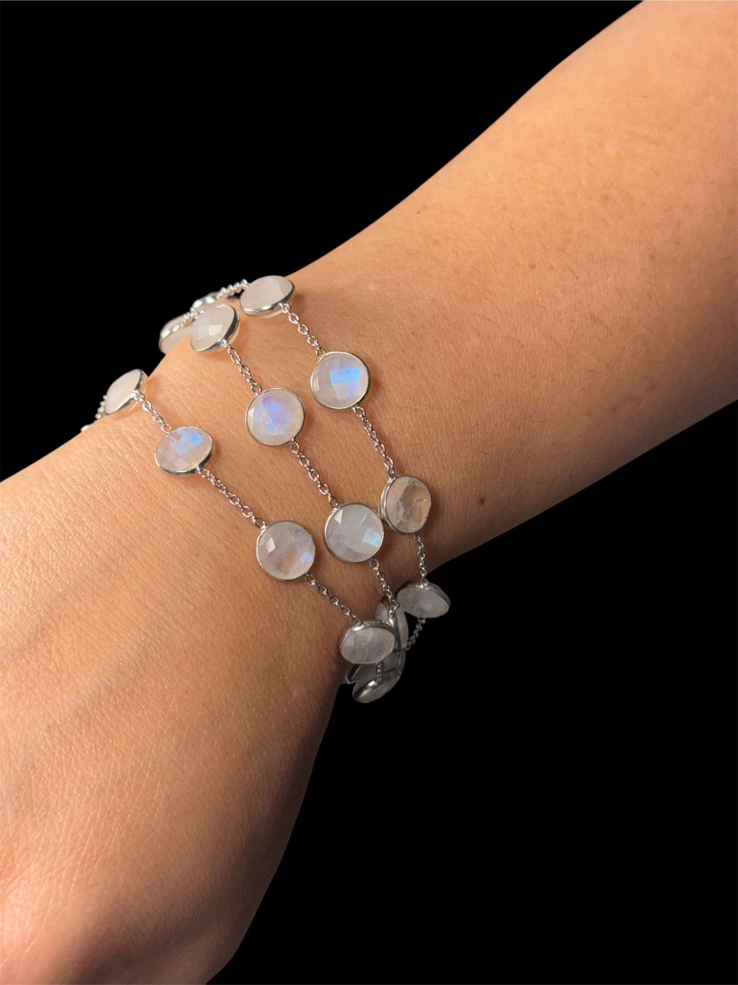 Handmade Moonstone Bracelet – 925 Sterling Silver | 9-Inch | 18g