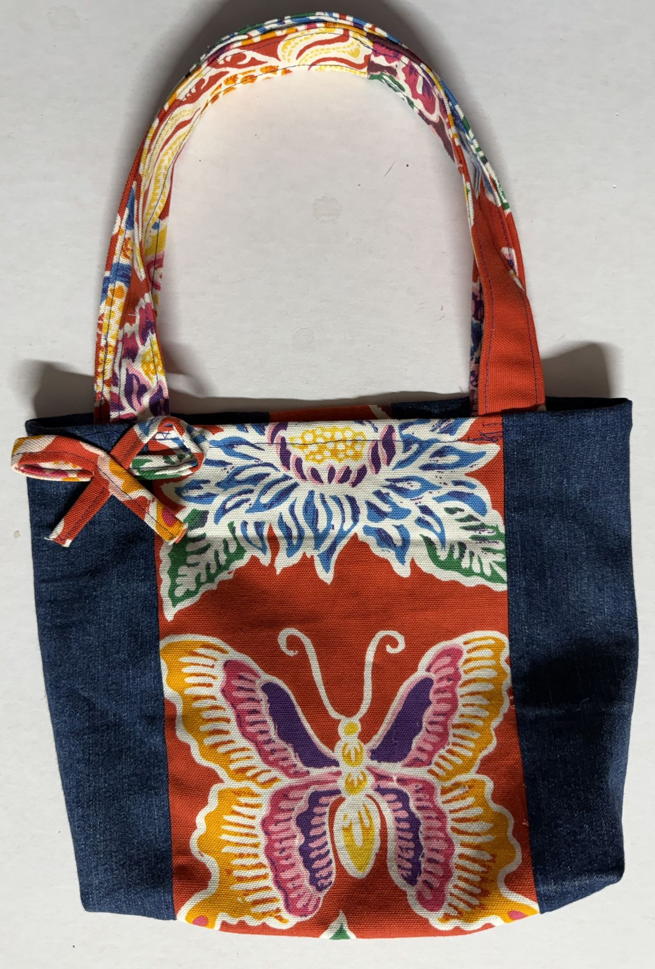 Butterfly Yarn Organizer Project Bag Tote Knitting Crochet JEAN DENIM UpCYCLED