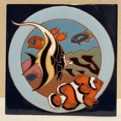 Hand-painted Ceramic Art Tile Featuring Aquarium Sea Life Design With Various Fish