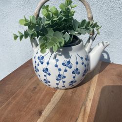 Japanese Teapot With Small Artificial Plant