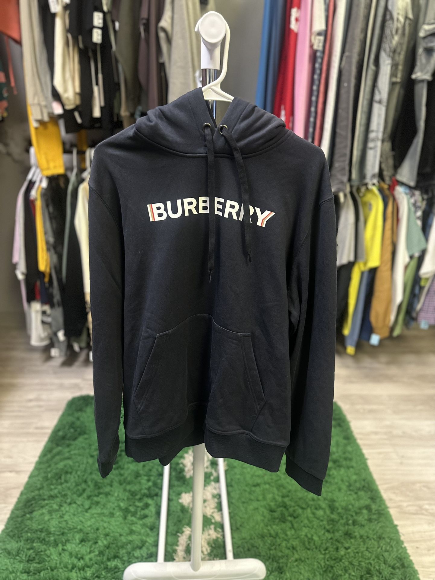  Burberry Hoodie Logo Print Navy 