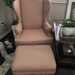 Pink/Mauve Wing Back Chair And Ottoman 