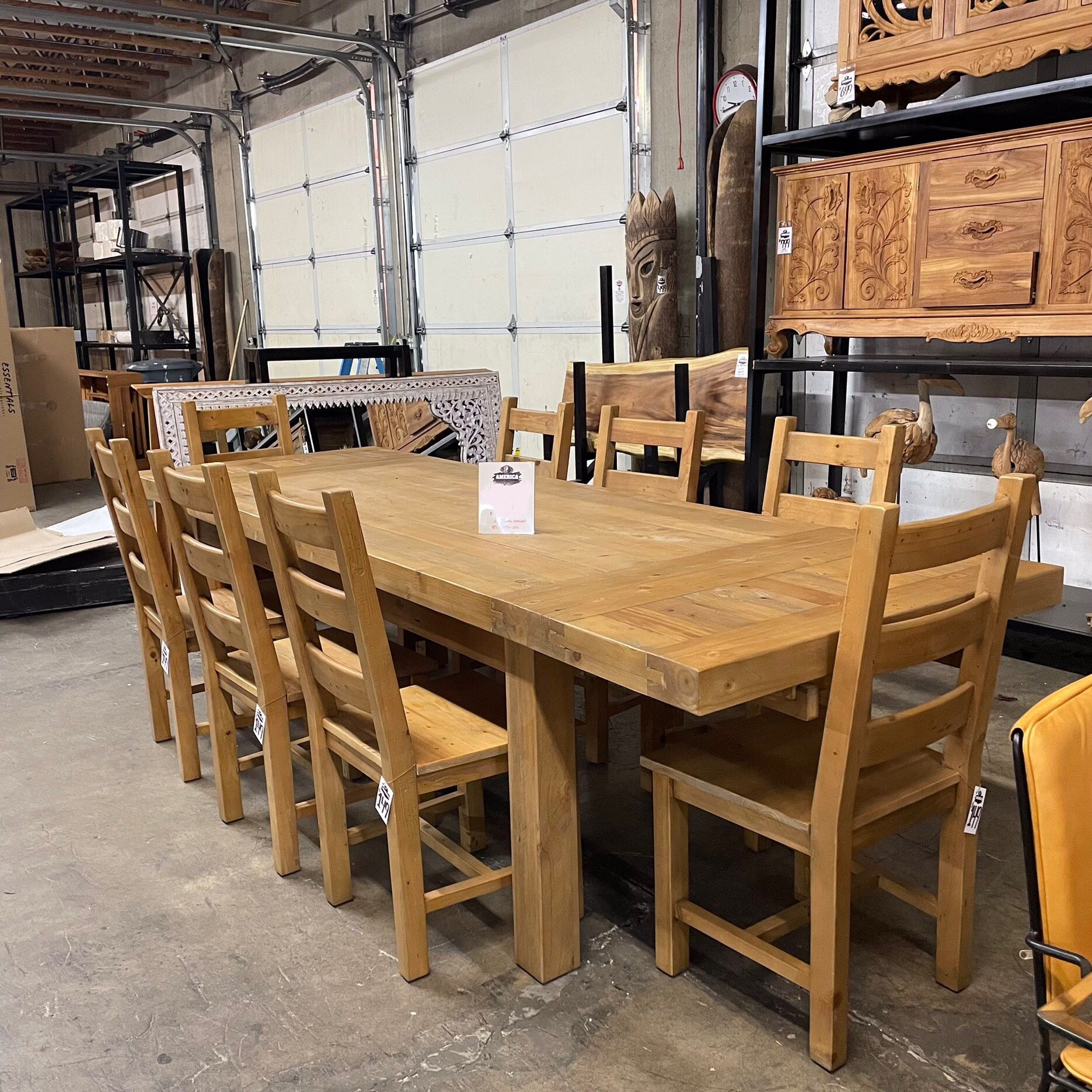 Solid Pine 9 Piece Dining Set w Removable Dual Leaves
