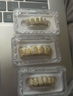 Gold Tone CZ Grillz - Iced Out Teeth - New