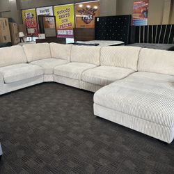 Big Deep Comfy Cream Sectional Couch 
