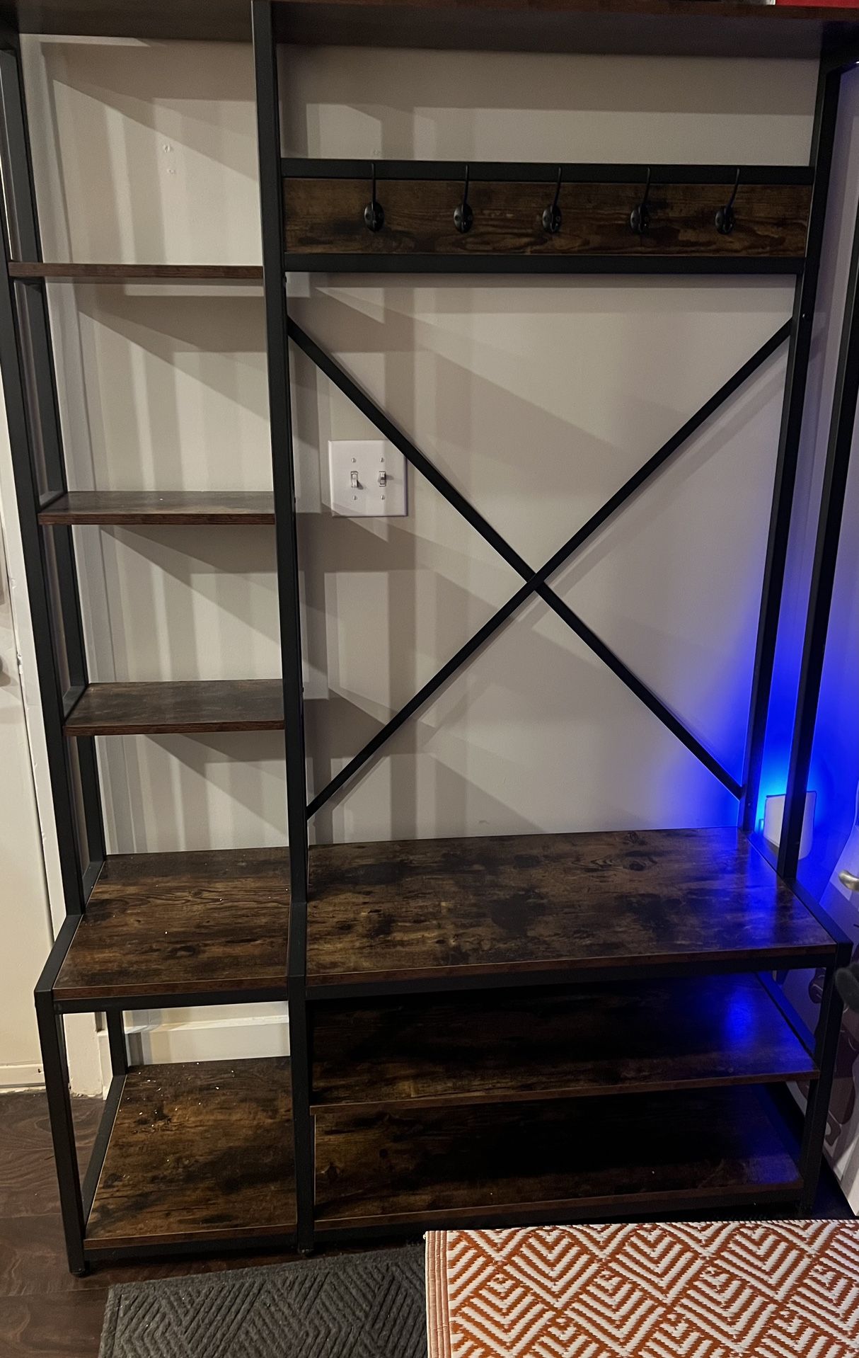 Entryway Hall Tree With Side Storage Shelves