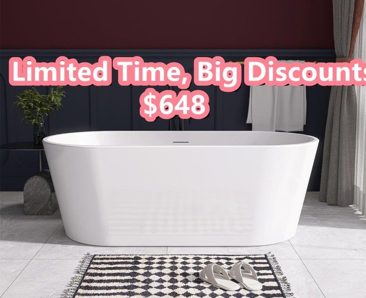 67” Freestangding Bathtub,Bath Tub, White Soaking Tub – Oval Acrylic Bathtubs cUPC Certified