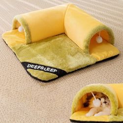 Cat Tunnel Bed Nest for Cats Indoor Soft Plush Pet Cushion Plush Ball and Exercise Wheel Tube Washable with Non-Slip Bottom for Indoor Puppy and cat-A