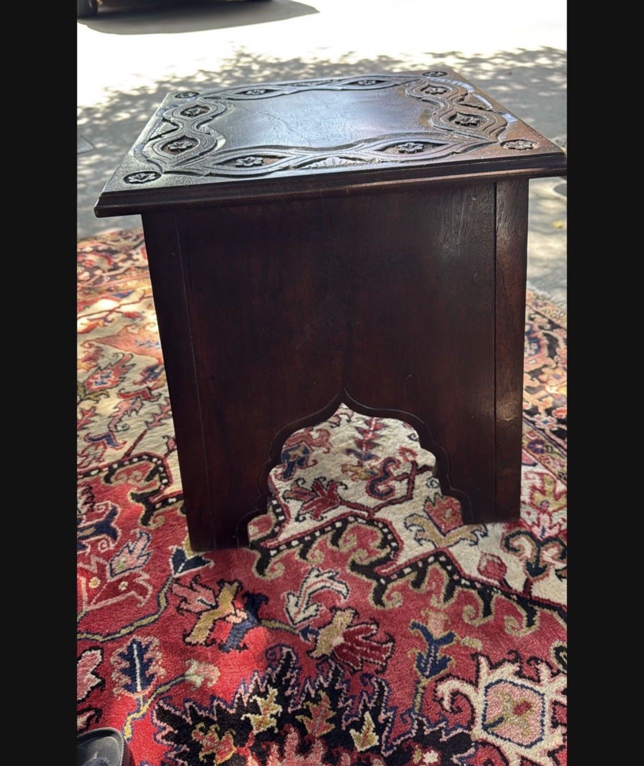 Antique English Carved Top Oak Side Table